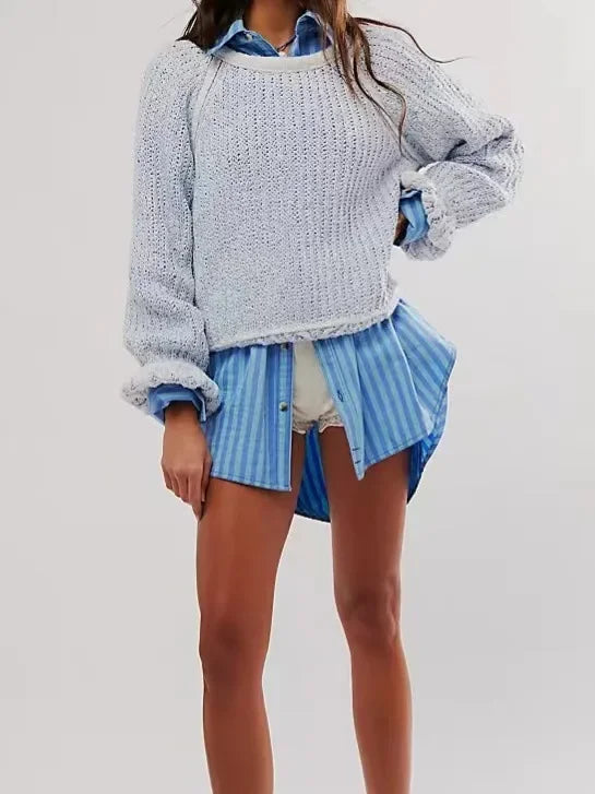 סוודר סרוג ורוד בגזרה רחבה הדר